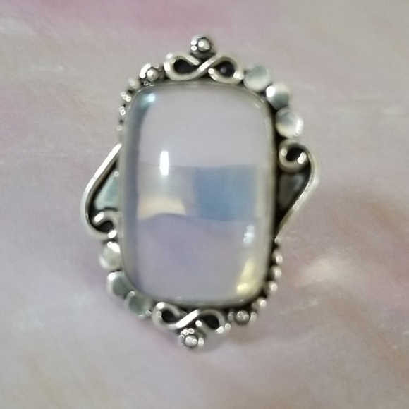 Hand Crafted Milky Opal .925 Sterling Silver Statement Ring SZ 8 3/4 - Picture 11 of 16